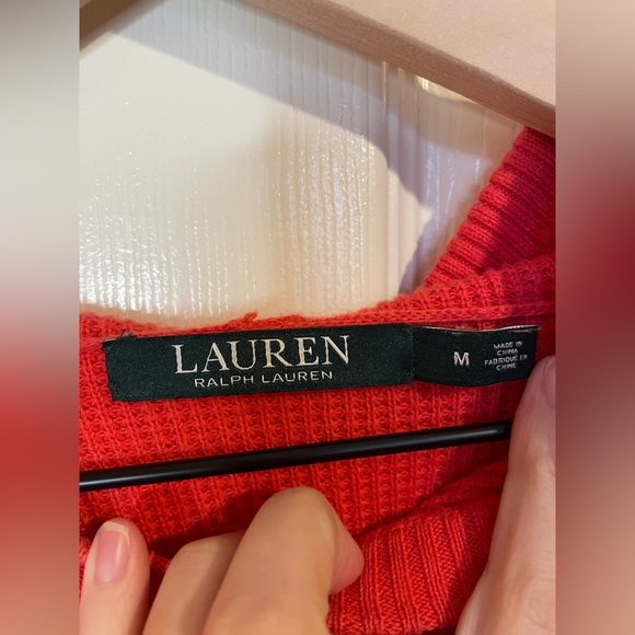 Lauren by Ralph Lauren Waffle Knit Tomato Red Hoodie - Picture 3 of 6